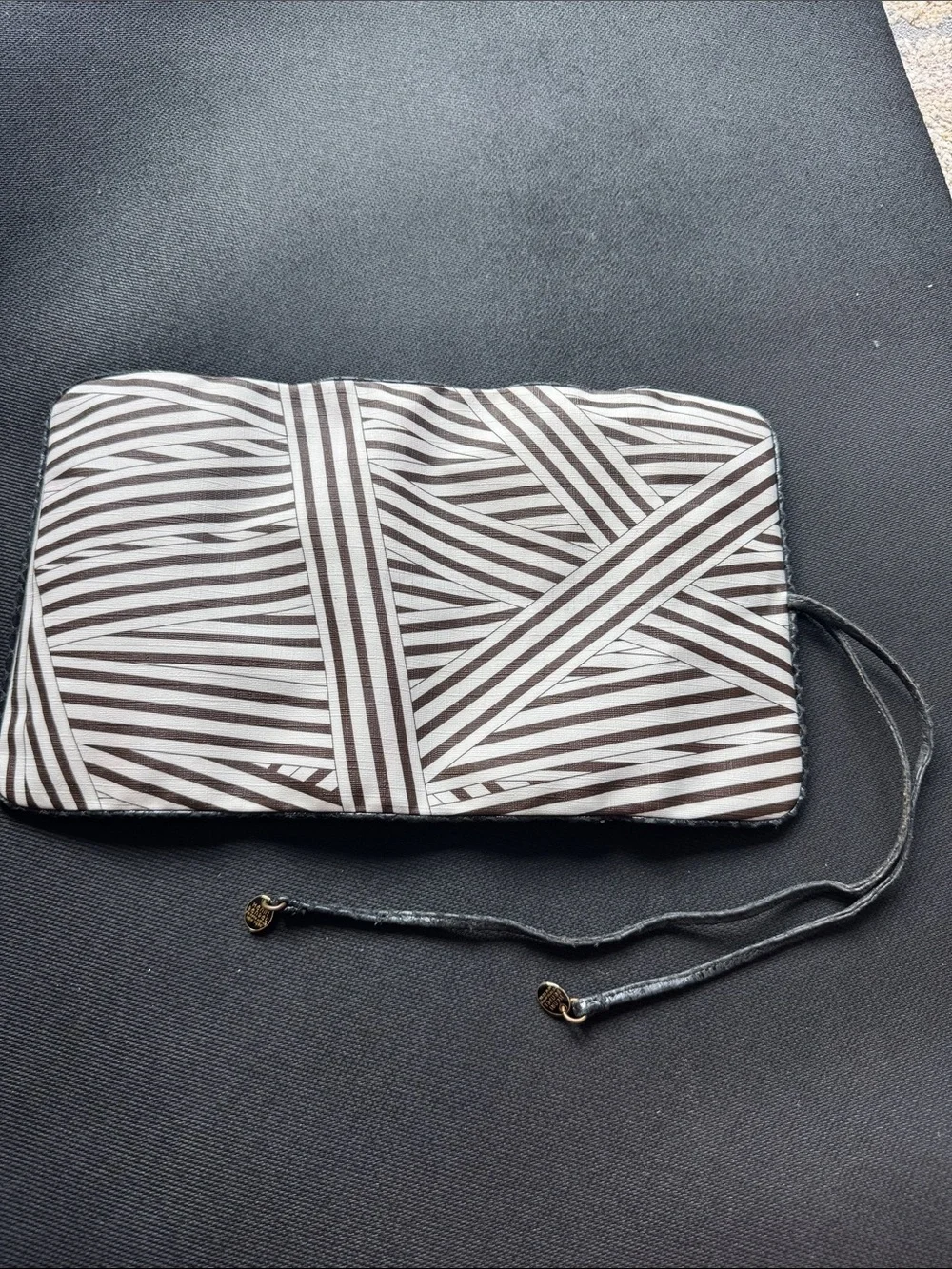 henri bendel Black and White Striped Roll-Up Jewelry Pouch